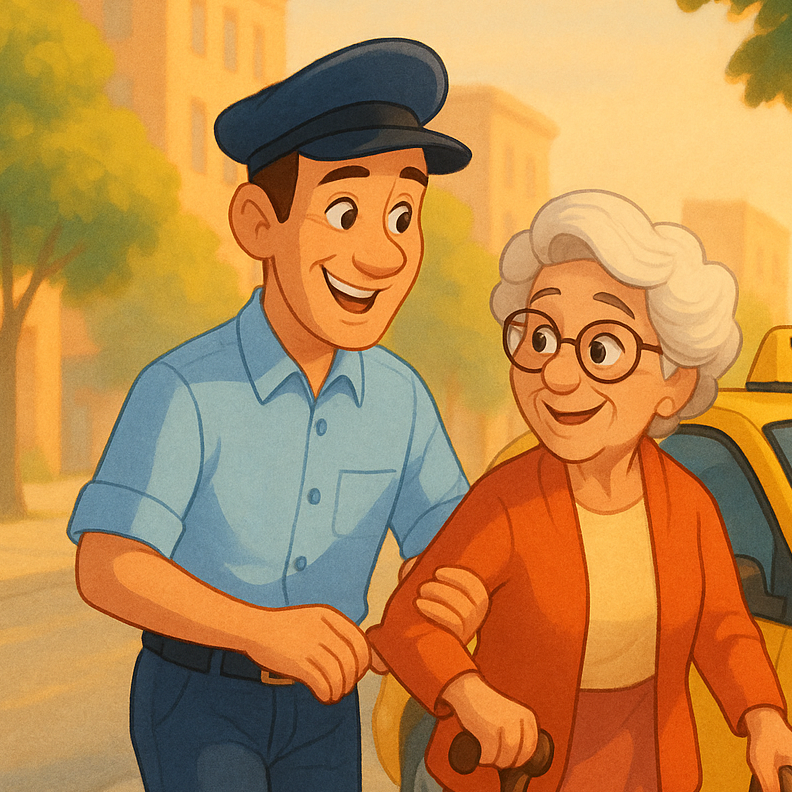 Taxi Karls begleitet einen Fahrgast